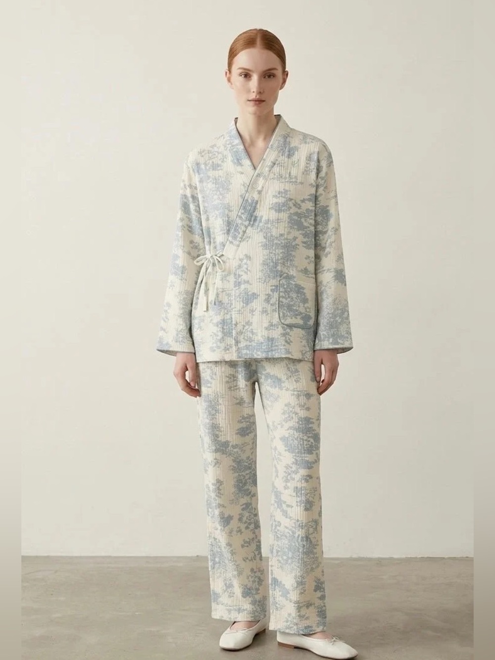 Ever Lasting's Japanese Kimono Tie Double Gauze Pajama Set Soothing Blue XL NWOT